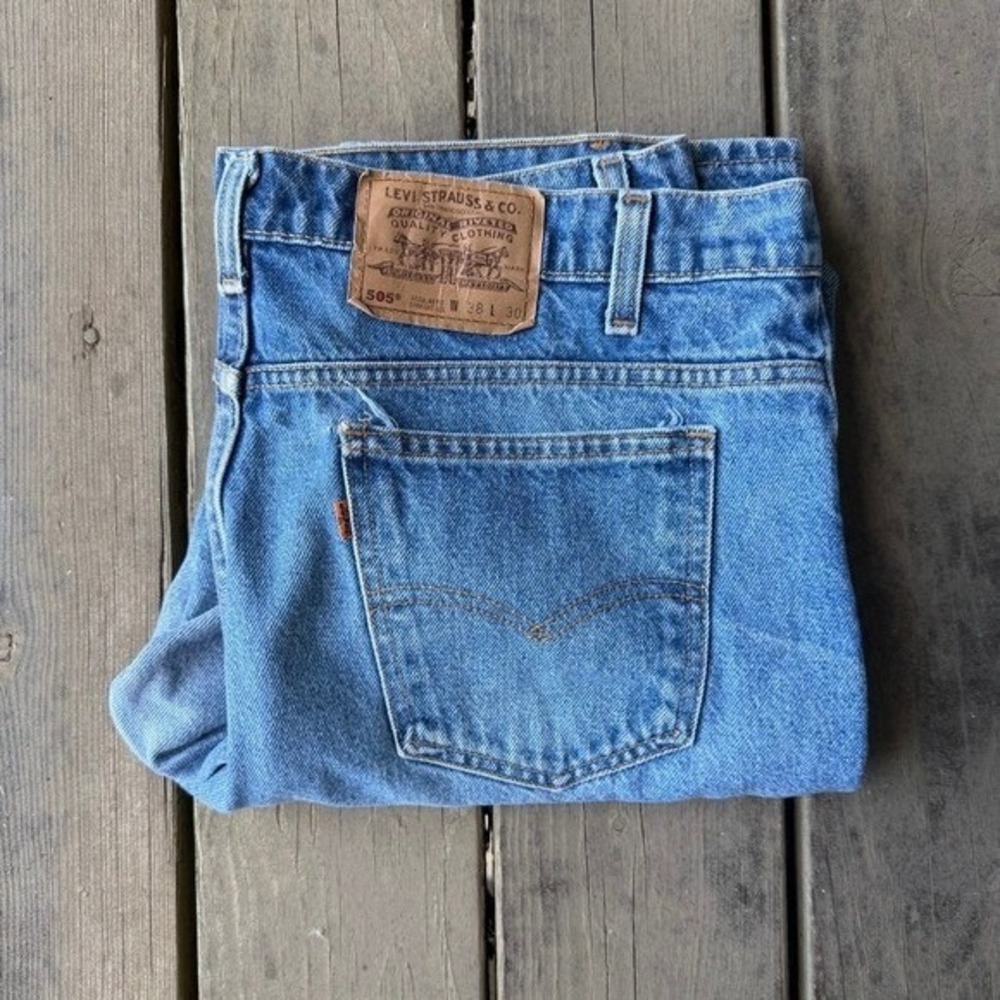 Levi's 505 Regular Fit Straight Leg Jeans Orange Tab Denim Made in USA 38x29